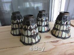 Lot Of 4 Vintage Stained Glass Lamp Shades Ceiling Fan Or
