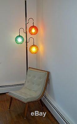 Vintage Mid Century Modern Atomic Tension Pole Lamp Round Colorful