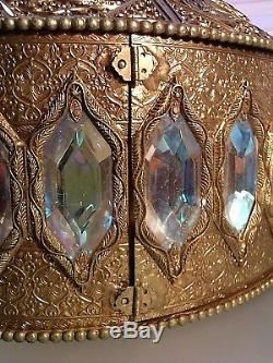 Vtg Large Filigree Chandelier Jeweled Lamp Shade 1960 S