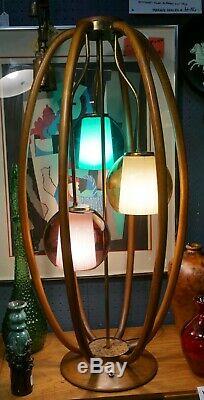 Vtg Mid Century Modern Modeline Table Lamp Walnut W Colored Glass Shades