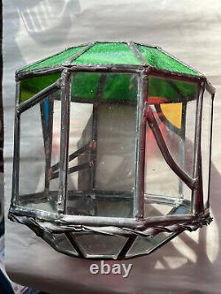 10 Panel Vintage Leaded/Stained/Slag Glass Terrarium Pendant Lamp Shade