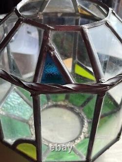 10 Panel Vintage Leaded/Stained/Slag Glass Terrarium Pendant Lamp Shade