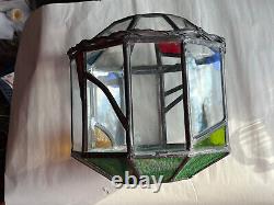 10 Panel Vintage Leaded/Stained/Slag Glass Terrarium Pendant Lamp Shade