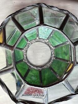 10 Panel Vintage Leaded/Stained/Slag Glass Terrarium Pendant Lamp Shade