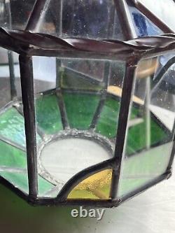 10 Panel Vintage Leaded/Stained/Slag Glass Terrarium Pendant Lamp Shade