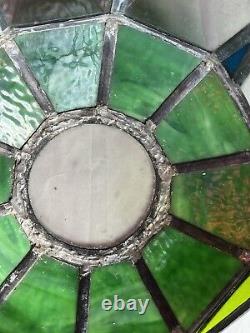 10 Panel Vintage Leaded/Stained/Slag Glass Terrarium Pendant Lamp Shade