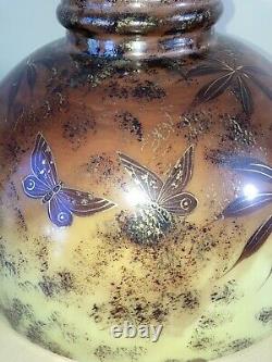 12 Inch Vintage Aesthetic Oil Lamp Glass Shade Hand Painted Floral Butterfly