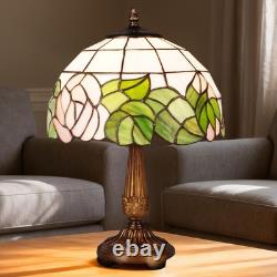 12'Tiffany Colored Glass Bedroom Lighting Fixture, Single Head Flower Table Lamp