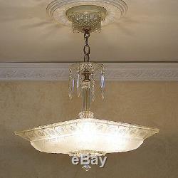 130b Vintage antique Ceiling Light Lamp Fixture Glass Shade Chandelier 1 of 2