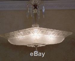 130b Vintage antique Ceiling Light Lamp Fixture Glass Shade Chandelier 1 of 2