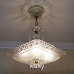 130b Vintage antique Ceiling Light Lamp Fixture Glass Shade Chandelier 1 of 2