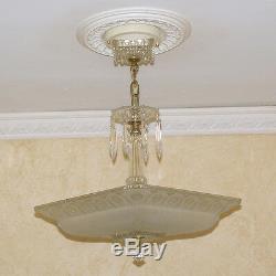 130b Vintage antique Ceiling Light Lamp Fixture Glass Shade Chandelier 1 of 2