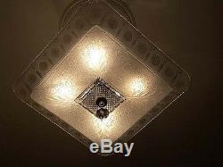 130b Vintage antique Ceiling Light Lamp Fixture Glass Shade Chandelier 1 of 2