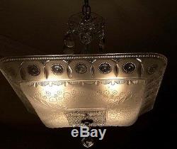 130b Vintage antique Ceiling Light Lamp Fixture Glass Shade Chandelier 1 of 2