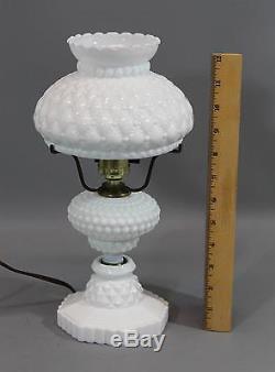 13in Tall Vintage Hobnail Milk Glass Lamp & Shade, Working Condition, No Reserve