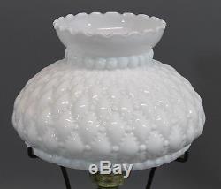 13in Tall Vintage Hobnail Milk Glass Lamp & Shade, Working Condition, No Reserve