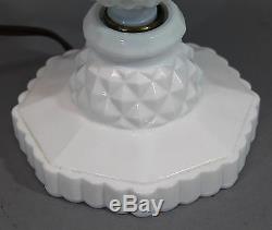 13in Tall Vintage Hobnail Milk Glass Lamp & Shade, Working Condition, No Reserve