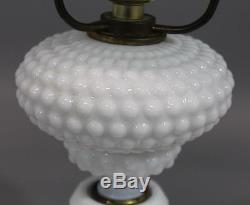 13in Tall Vintage Hobnail Milk Glass Lamp & Shade, Working Condition, No Reserve