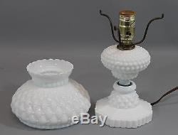 13in Tall Vintage Hobnail Milk Glass Lamp & Shade, Working Condition, No Reserve