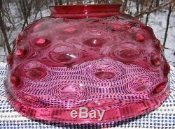 14 Cranberry Bullseye Glass Hanging Oil Kerosene Lamp Shade Hobnail Vtg Antique