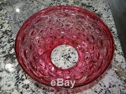 14 Cranberry Bullseye Glass Hanging Oil Kerosene Lamp Shade Hobnail Vtg Antique
