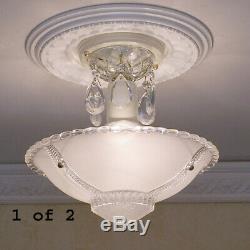 144b Vintage CEILING LIGHT lamp chandelier fixture glass shade White 1 of 2