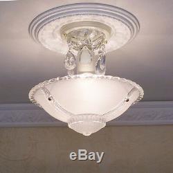144b Vintage CEILING LIGHT lamp chandelier fixture glass shade White 1 of 2