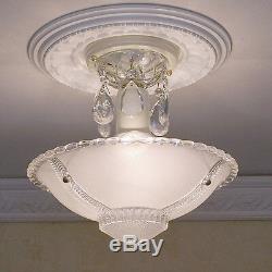 144b Vintage CEILING LIGHT lamp chandelier fixture glass shade White 1 of 2