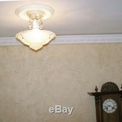 144b Vintage CEILING LIGHT lamp chandelier fixture glass shade White 1 of 2