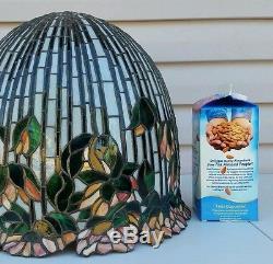 15 Tall Tiffany Style Leaded Stained Glass Lamp Shade Water Lily Pond Lotus VTG