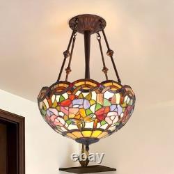 16 In Tiffany Glass Lighting Fixture, 3-head Dragonfly Flower Pendant Light, New