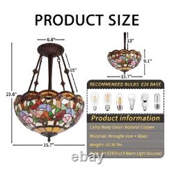 16 In Tiffany Glass Lighting Fixture, 3-head Dragonfly Flower Pendant Light, New