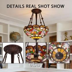 16 In Tiffany Glass Lighting Fixture, 3-head Dragonfly Flower Pendant Light, New