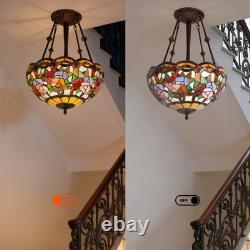 16 In Tiffany Glass Lighting Fixture, 3-head Dragonfly Flower Pendant Light, New