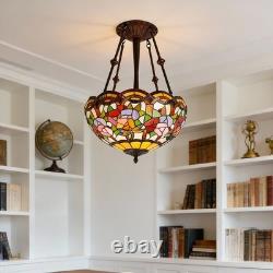 16 In Tiffany Glass Lighting Fixture, 3-head Dragonfly Flower Pendant Light, New