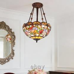 16 In Tiffany Glass Lighting Fixture, 3-head Dragonfly Flower Pendant Light, New