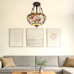 16 In Tiffany Glass Lighting Fixture, 3-head Dragonfly Flower Pendant Light, New