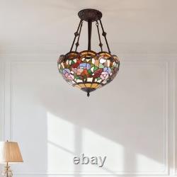16 In Tiffany Glass Lighting Fixture, 3-head Dragonfly Flower Pendant Light, New