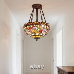 16 In Tiffany Glass Lighting Fixture, 3-head Dragonfly Flower Pendant Light, New