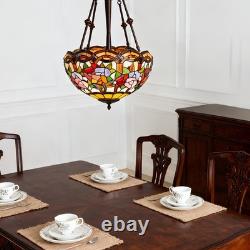 16 In Tiffany Glass Lighting Fixture, 3-head Dragonfly Flower Pendant Light, New