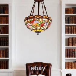16 In Tiffany Glass Lighting Fixture, 3-head Dragonfly Flower Pendant Light, New