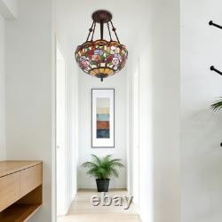 16 In Tiffany Glass Lighting Fixture, 3-head Dragonfly Flower Pendant Light, New