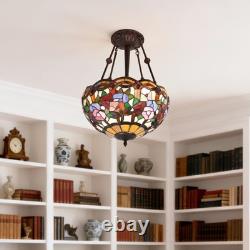 16 In Tiffany Glass Lighting Fixture, 3-head Dragonfly Flower Pendant Light, New