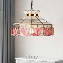 16 Inch Vintage Colored Single Head Glass Lamp, Bedroom Pink Lace Pendant Light