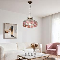 16 Inch Vintage Colored Single Head Glass Lamp, Bedroom Pink Lace Pendant Light