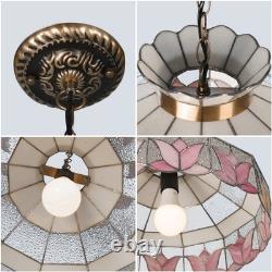 16 Inch Vintage Colored Single Head Glass Lamp, Bedroom Pink Lace Pendant Light