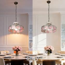16 Inch Vintage Colored Single Head Glass Lamp, Bedroom Pink Lace Pendant Light