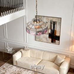 16 Inch Vintage Colored Single Head Glass Lamp, Bedroom Pink Lace Pendant Light