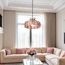 16 Inch Vintage Colored Single Head Glass Lamp, Bedroom Pink Lace Pendant Light