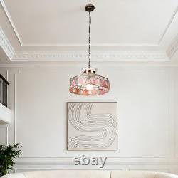 16 Inch Vintage Colored Single Head Glass Lamp, Bedroom Pink Lace Pendant Light
